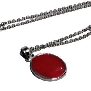 ** NEW Sparkling RED Round Circle PENDANT WITH SILVER CHAIN -Lovely GIFT